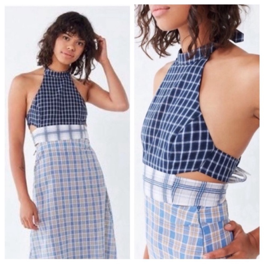 Urban Outfitters Blue and White Plaid Midi Dress